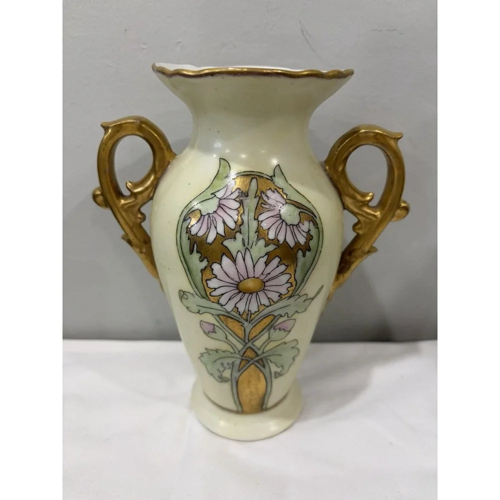 Limoges Vase Hand Painted Floral‎ Daisies Gold Gilded Trim Vintage 8